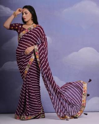 Wine Multi Dhaga Coding Sequin Georgette Saree with Blouse 2