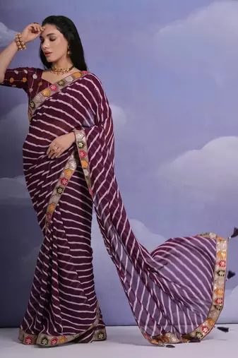 Wine Multi Dhaga Coding Sequin Georgette Saree with Blouse