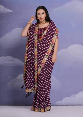 Wine Multi Dhaga Coding Sequin Georgette Saree with Blouse 3