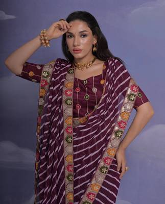 Wine Multi Dhaga Coding Sequin Georgette Saree with Blouse 4