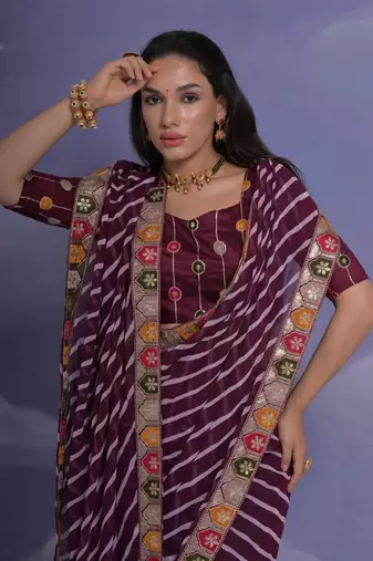 Wine Multi Dhaga Coding Sequin Georgette Saree with Blouse