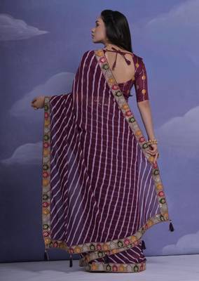 Wine Multi Dhaga Coding Sequin Georgette Saree with Blouse 5