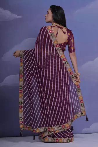 Wine Multi Dhaga Coding Sequin Georgette Saree with Blouse