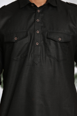 Men's black cotton blend pathani suit set 3