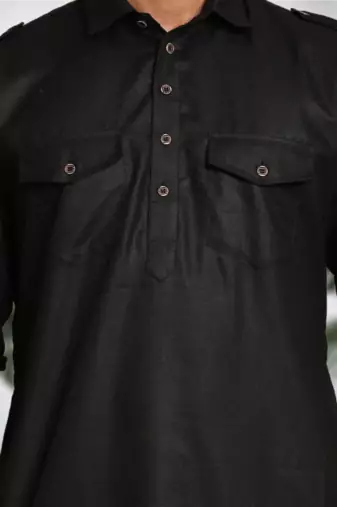 Men's black cotton blend pathani suit set
