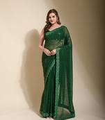 Green Sequin Embroidery Soft Georgette Saree with Blouse