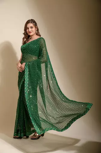 Green Sequin Embroidery Soft Georgette Saree with Blouse