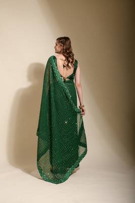 Green Sequin Embroidery Soft Georgette Saree with Blouse 4