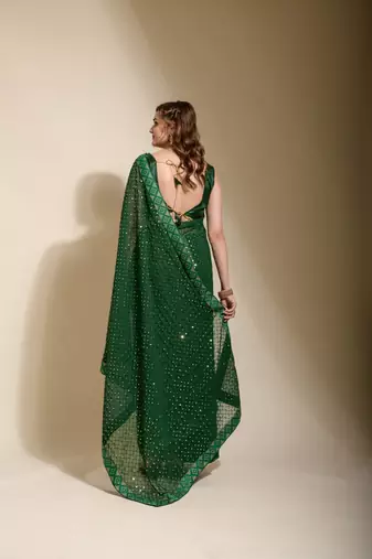 Green Sequin Embroidery Soft Georgette Saree with Blouse