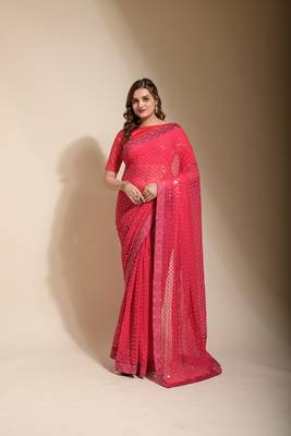 Pink Sequin Embroidery Soft Georgette Saree with Blouse 1