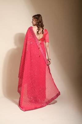 Pink Sequin Embroidery Soft Georgette Saree with Blouse 4