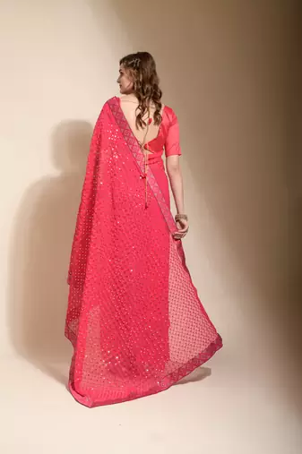 Pink Sequin Embroidery Soft Georgette Saree with Blouse