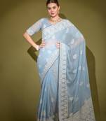 Sky Blue Heavy Lakhnavi Thread Georgette Saree with Blouse