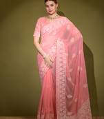 Pink Heavy Lakhnavi Thread Georgette Saree with Blouse