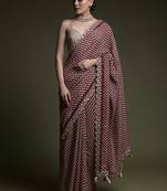 Wine Sequin Codding Chinon Saree with Blouse