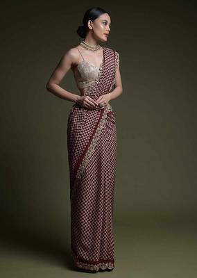Wine Sequin Codding Chinon Saree with Blouse 2