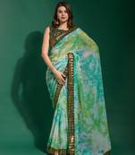 Sea Green Sequin Embroidery Chiffon Saree with Blouse