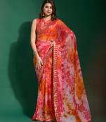 Coral Sequin Embroidery Chiffon Saree with Blouse