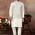 white printed silk nehru jacket with kurta pajama for men