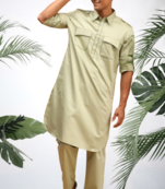 Men's light green cotton blend pathani suit set