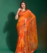 Orange Sequin Embroidery Chiffon Saree with Blouse