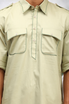 Men's light green cotton blend pathani suit set 2