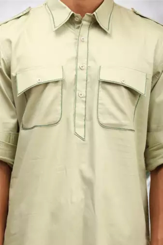 Men's light green cotton blend pathani suit set