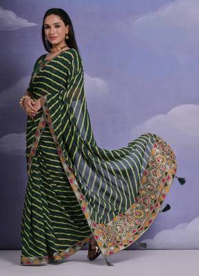 Green Multi Dhaga Coding Sequin Georgette Saree with Blouse 2