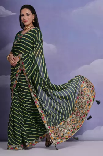 Green Multi Dhaga Coding Sequin Georgette Saree with Blouse