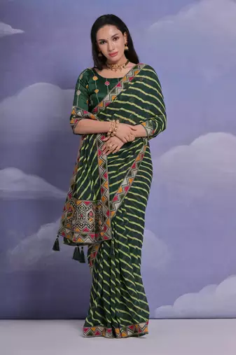 Green Multi Dhaga Coding Sequin Georgette Saree with Blouse