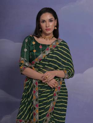 Green Multi Dhaga Coding Sequin Georgette Saree with Blouse 4