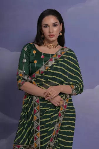Green Multi Dhaga Coding Sequin Georgette Saree with Blouse