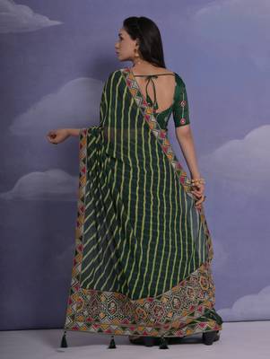 Green Multi Dhaga Coding Sequin Georgette Saree with Blouse 5