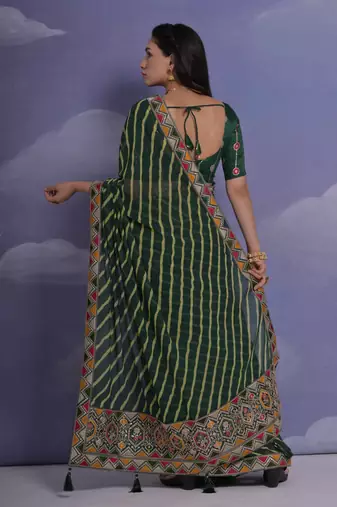 Green Multi Dhaga Coding Sequin Georgette Saree with Blouse