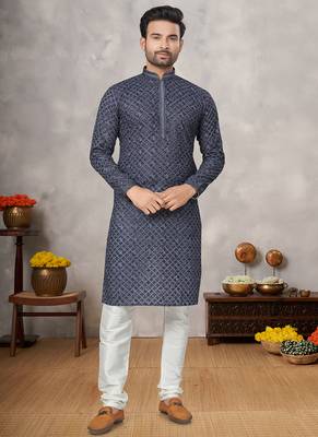 Outluk wedding lucknowi vol 8 cotton pintex lucknowi kurta pajama for men 1