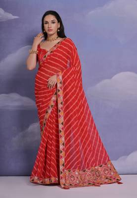 Red Multi Dhaga Coding Sequin Georgette Saree with Blouse 1