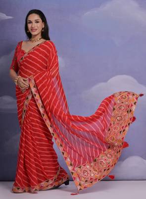 Red Multi Dhaga Coding Sequin Georgette Saree with Blouse 2