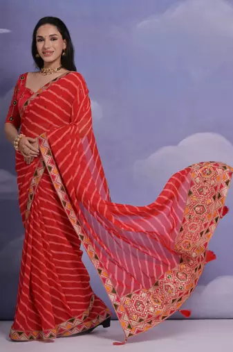 Red Multi Dhaga Coding Sequin Georgette Saree with Blouse