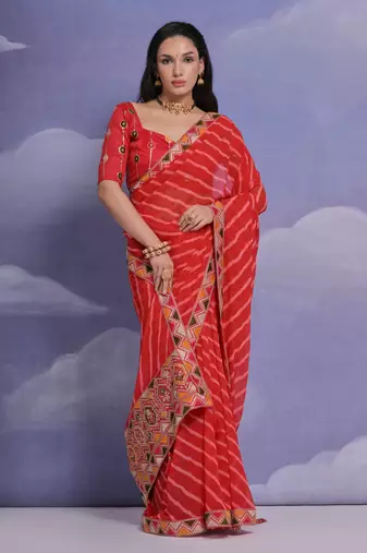 Red Multi Dhaga Coding Sequin Georgette Saree with Blouse