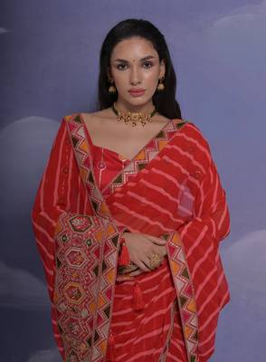Red Multi Dhaga Coding Sequin Georgette Saree with Blouse 4