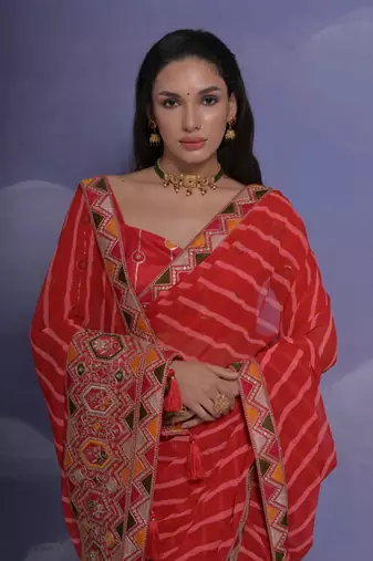 Red Multi Dhaga Coding Sequin Georgette Saree with Blouse