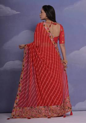 Red Multi Dhaga Coding Sequin Georgette Saree with Blouse 5