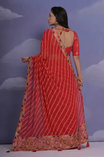 Red Multi Dhaga Coding Sequin Georgette Saree with Blouse