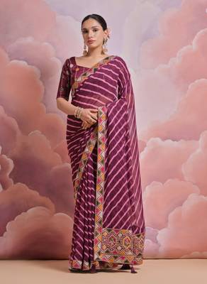 Wine Multi Dhaga Coding Sequin Georgette Saree with Blouse 1
