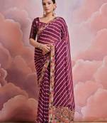 Wine Multi Dhaga Coding Sequin Georgette Saree with Blouse