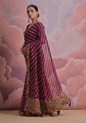 Wine Multi Dhaga Coding Sequin Georgette Saree with Blouse 2