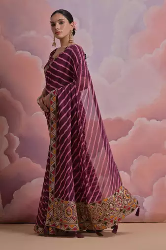 Wine Multi Dhaga Coding Sequin Georgette Saree with Blouse