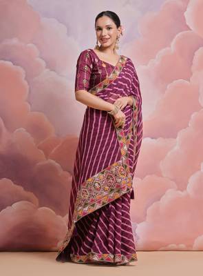 Wine Multi Dhaga Coding Sequin Georgette Saree with Blouse 3