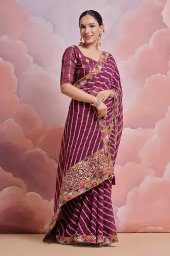 Wine Multi Dhaga Coding Sequin Georgette Saree with Blouse