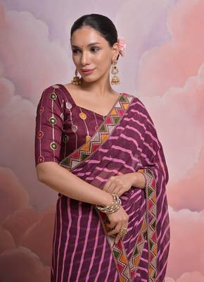 Wine Multi Dhaga Coding Sequin Georgette Saree with Blouse 4